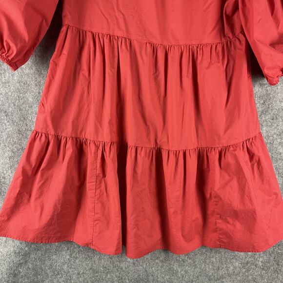 Sundry Evereve The Anywhere Dress Womens Large 3 Red Tiered Puff Sleeve Pocket - Picture 12 of 14